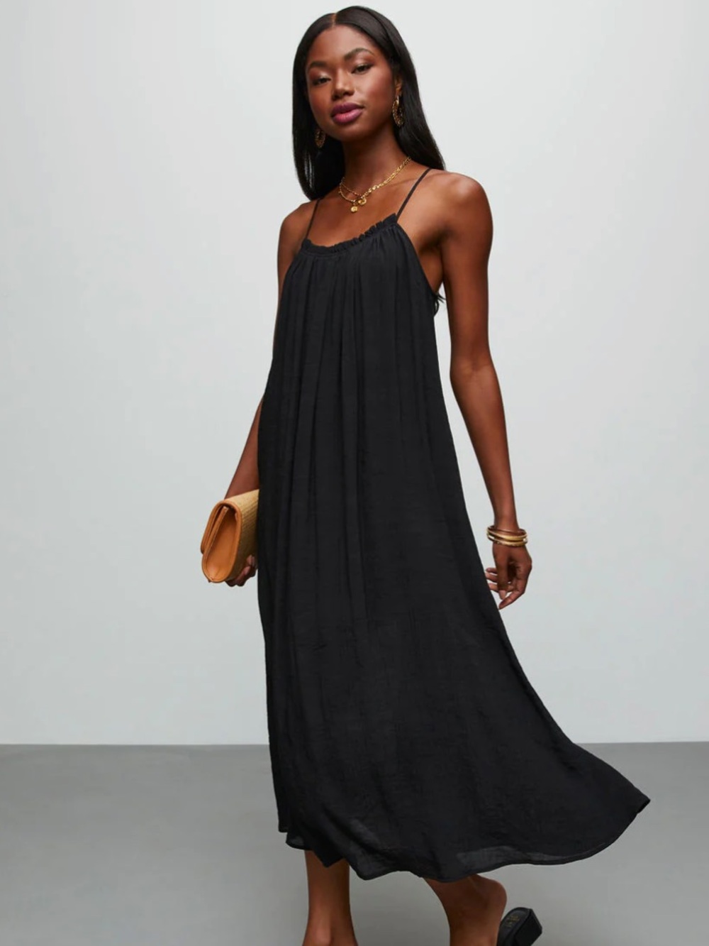 Vici Black Spaghetti-Strap Midi Dress